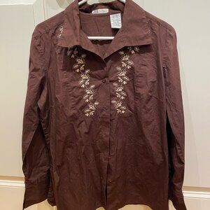 Faded Glory Large 12/14 Brown embroidered top